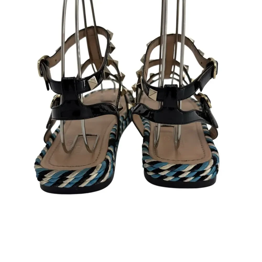 Valentino Rockstud Caged Leather Platform Sandals EU 40 Blue Braided - Picture 7 of 12